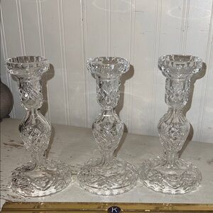 3 Vintage Waterford Crystal Lismore candle holders
